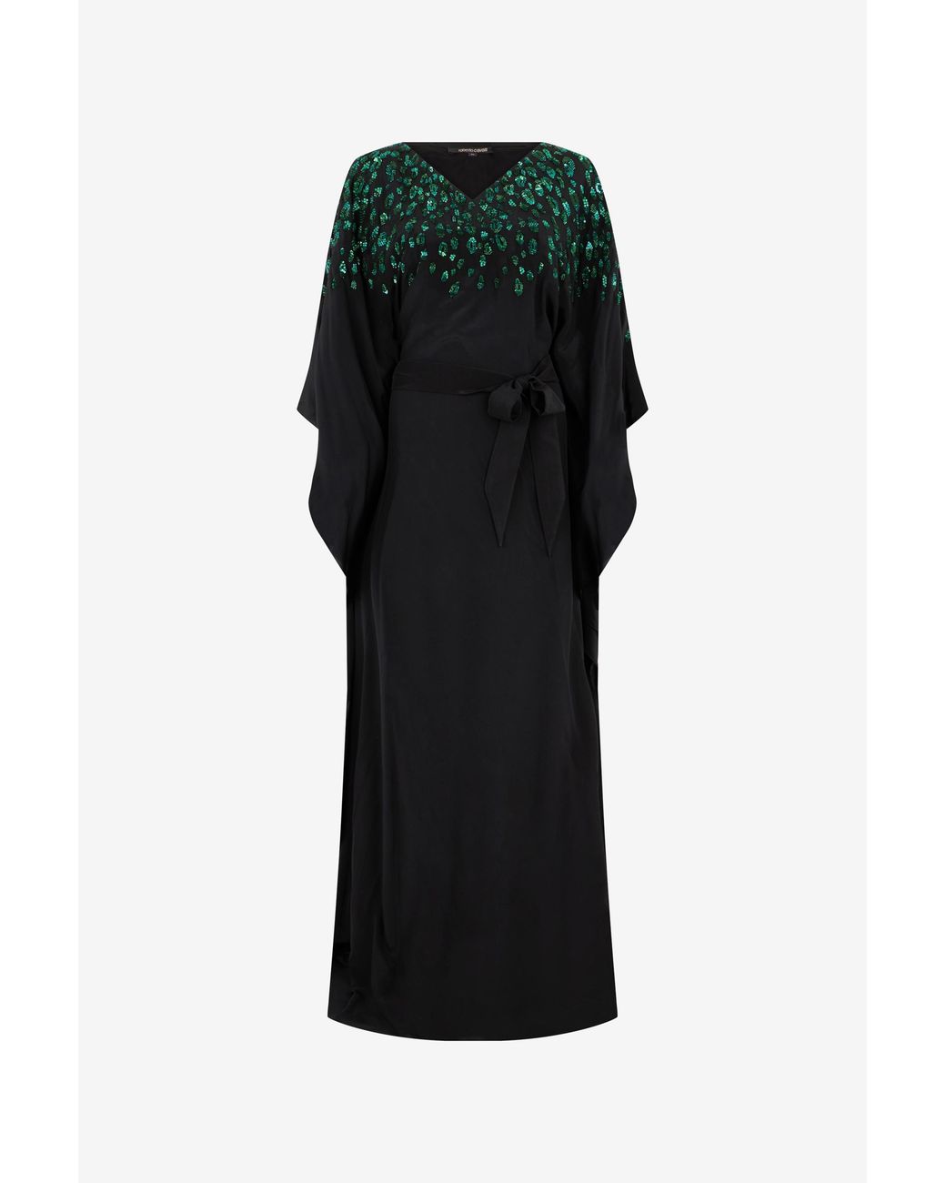 Roberto Cavalli Black Silk Maxi Dress With Embellished Detail