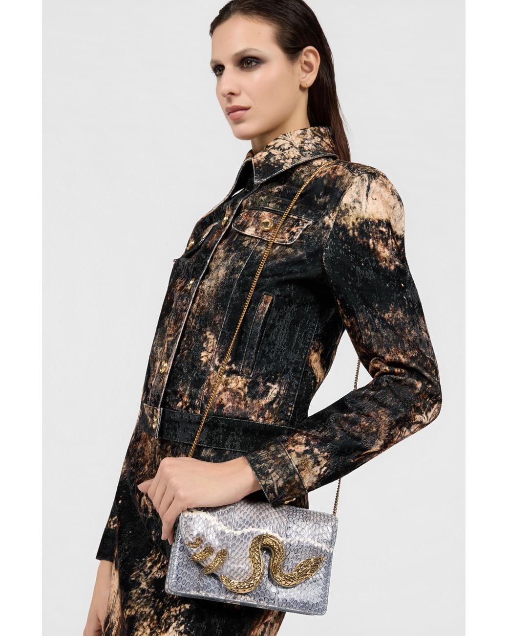 Borsa Serpentine di Roberto Cavalli in Gray