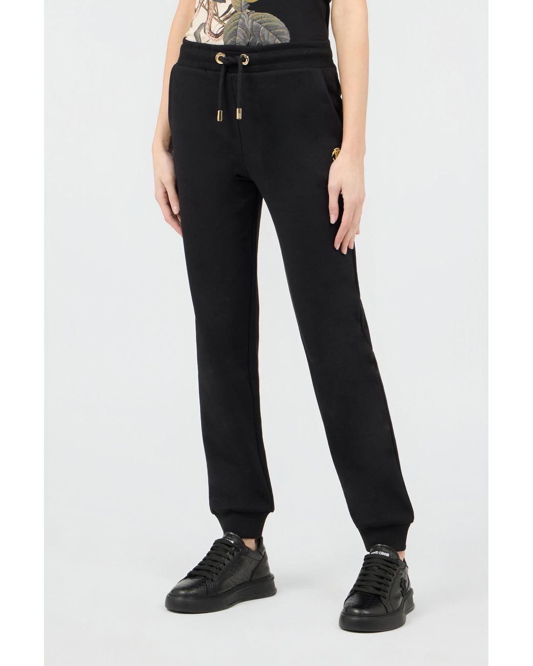 Roberto Cavalli Black Cotton Joggers With Monogram Rc