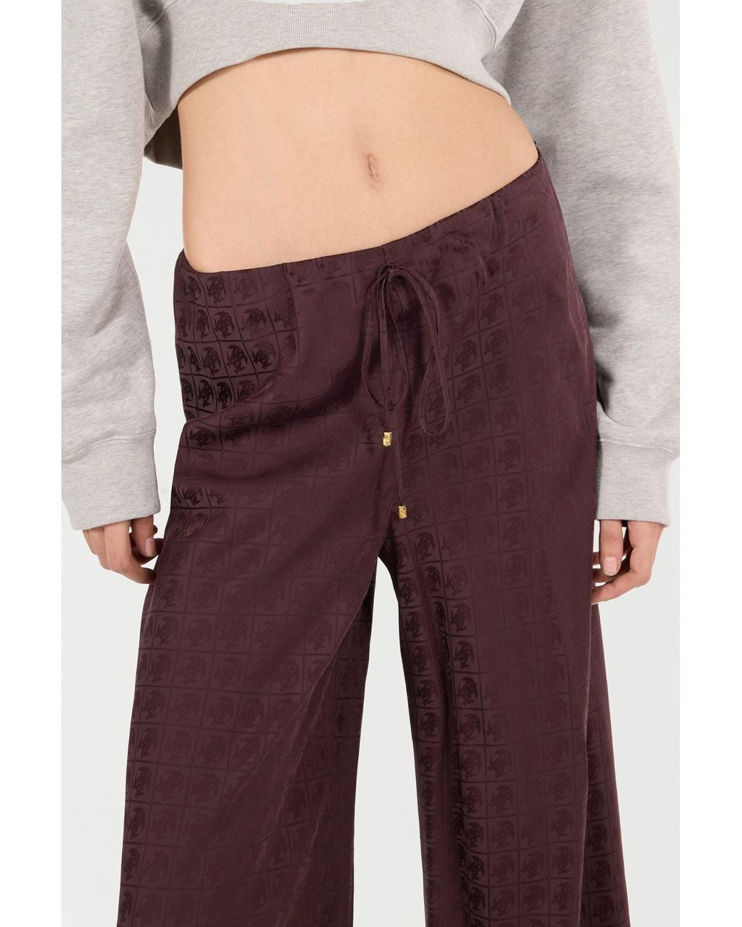 Roberto Cavalli Purple Loose Pants With Mirror Snake Monogram