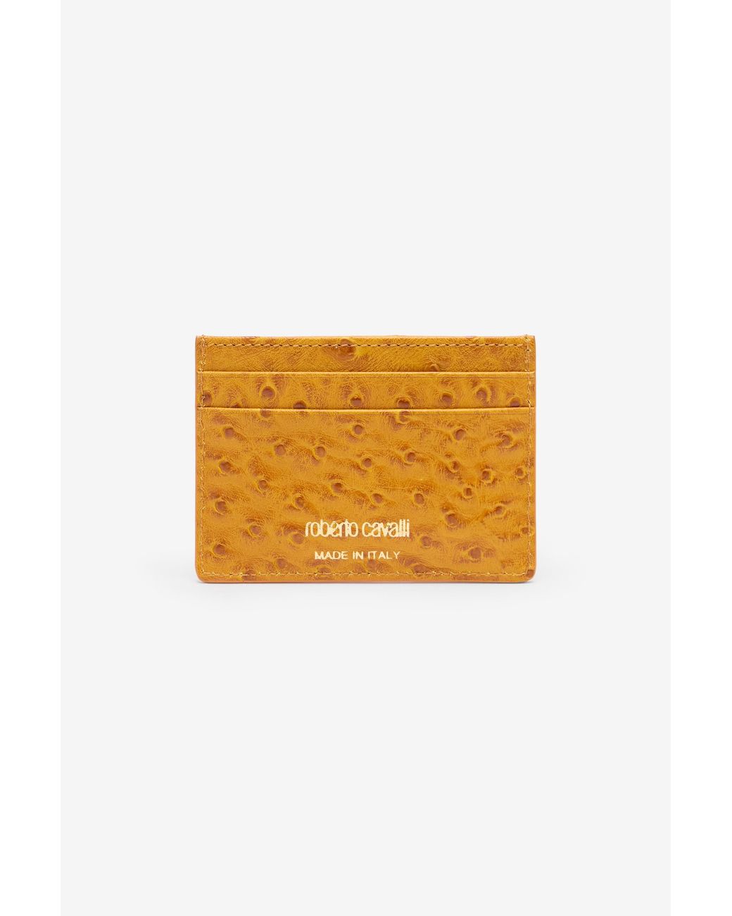 Roberto Cavalli Orange Ostrich-Effect Flat Card Holder