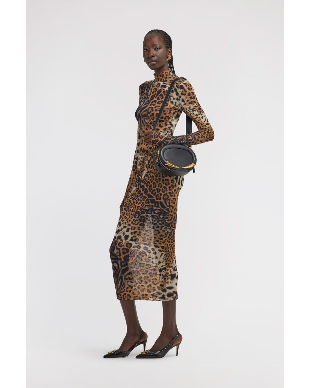 Roberto Cavalli White Long Tulle Dress With Jaguar Print