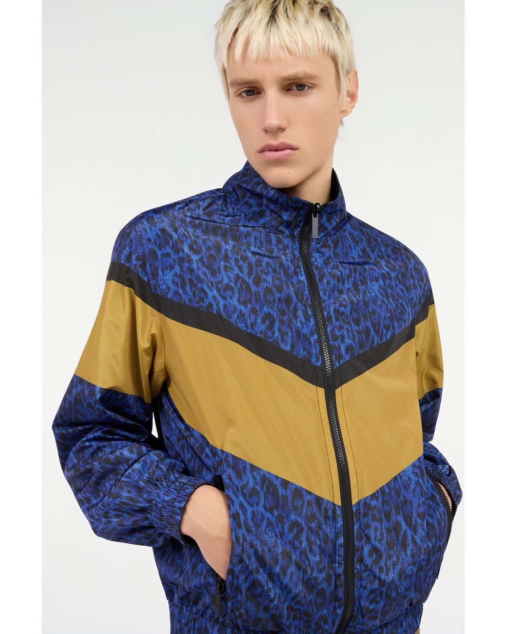 Roberto Cavalli Blue Leopard Print Reversible Zip Jacket for men