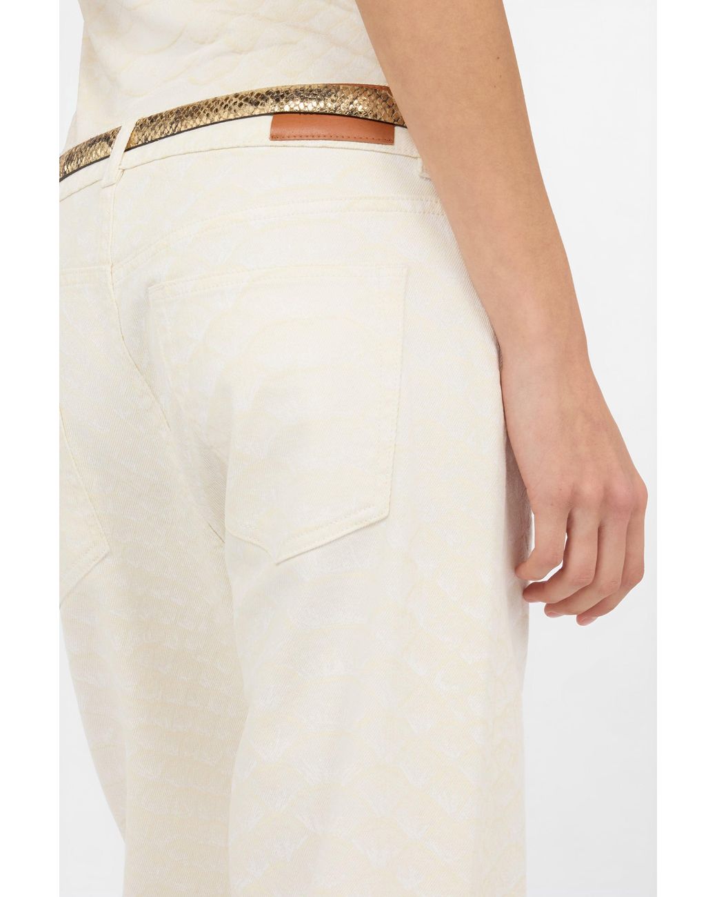 Roberto Cavalli White Straight-Leg Jeans With Scale Print