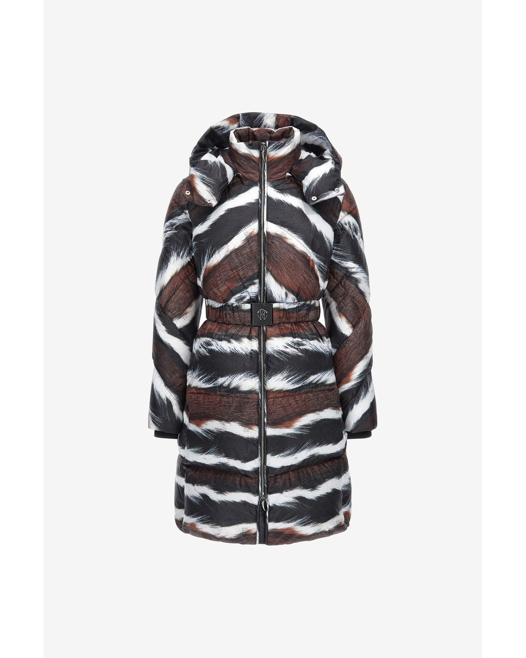 Roberto Cavalli White Animalier Print Puffer Jacket With Belt