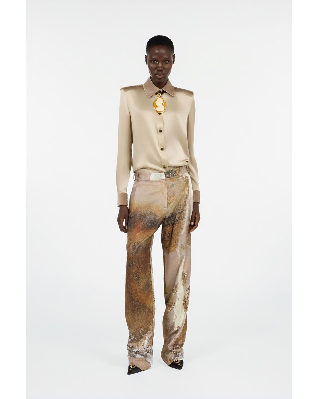 Roberto Cavalli Natural Silk Shirt With Velvet Inserts