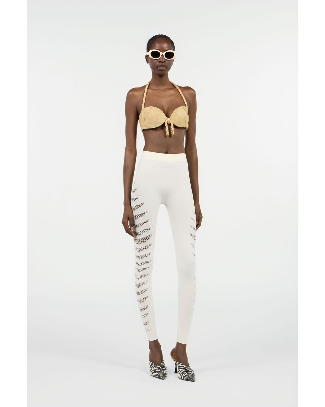 Roberto Cavalli White Ivory Cut-Out Leggings