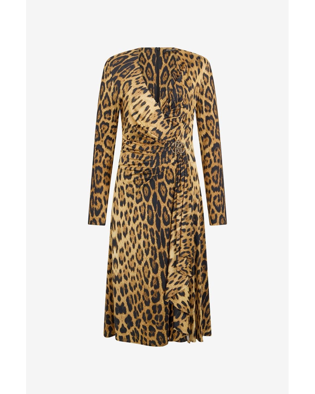 Roberto Cavalli White Jaguar Skin Print Wrap Midi Dress