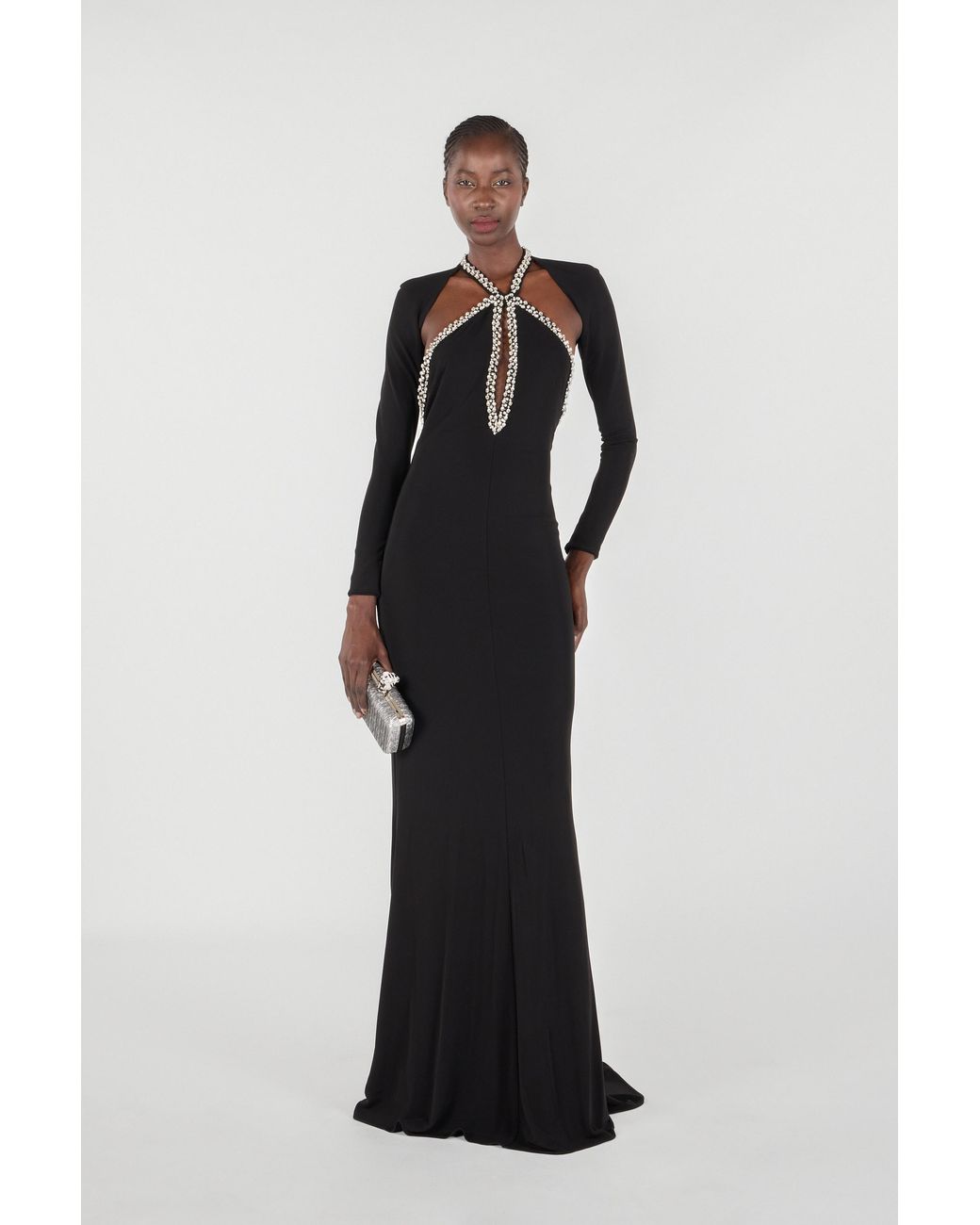 Roberto Cavalli Black Long Dress With Crystals