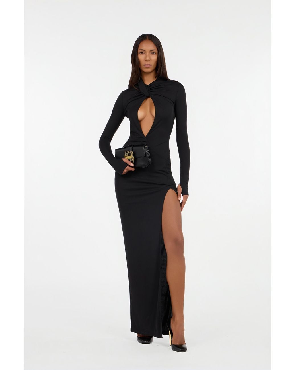 Roberto Cavalli Black Long Dress With Cut-Out And Slit