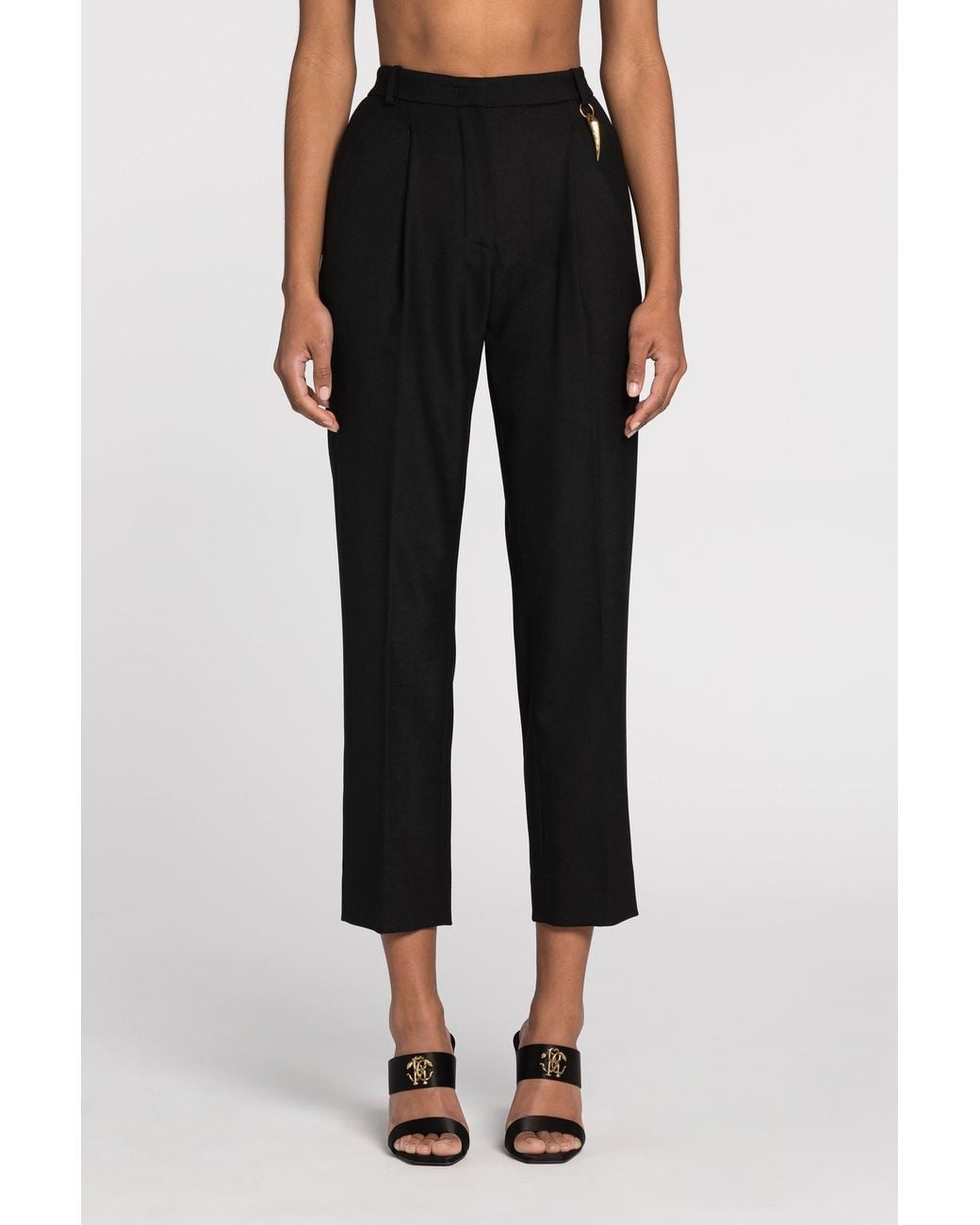 Roberto Cavalli Black Pressed-Crease Cropped Trousers
