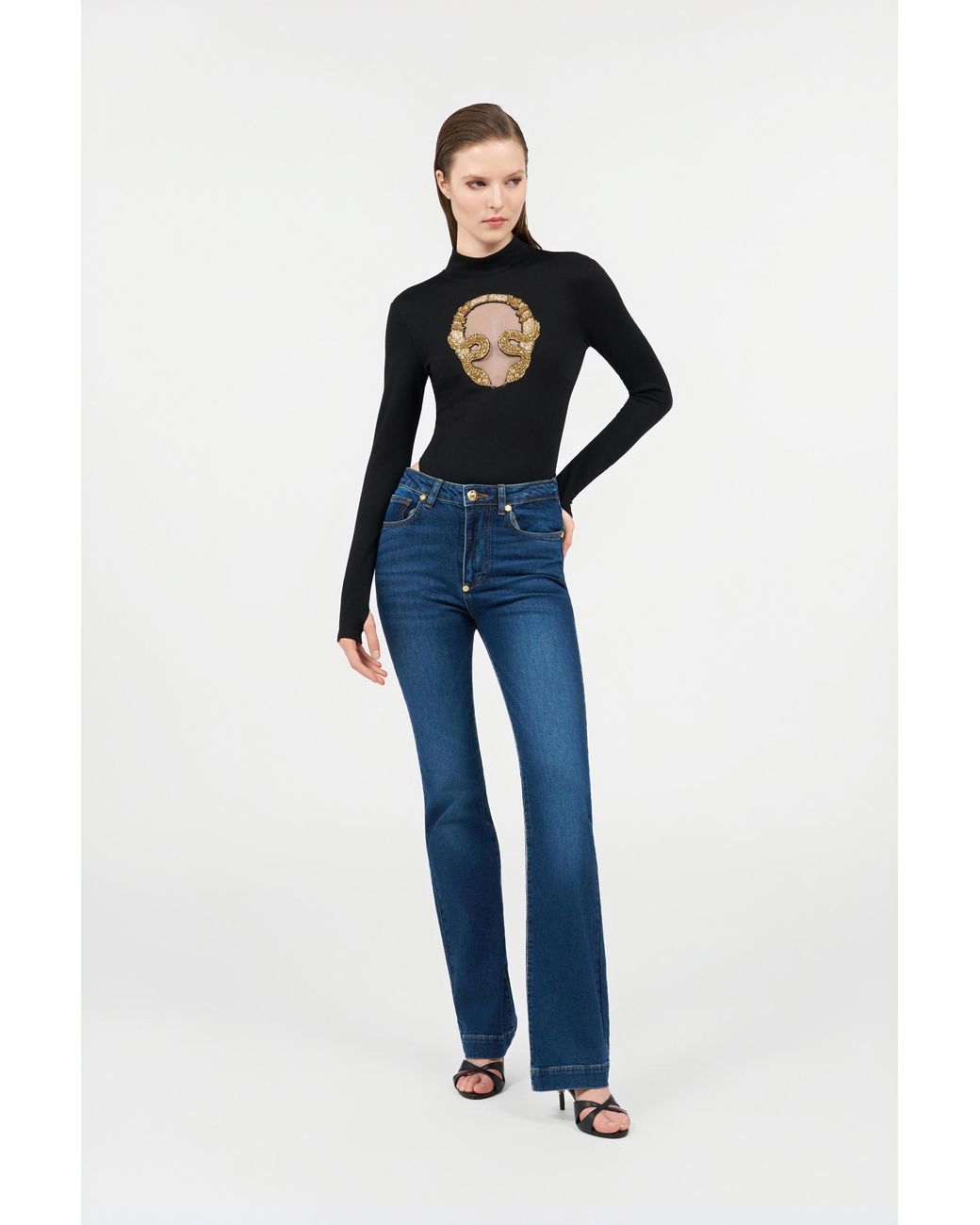 Roberto Cavalli Black Embroidered Top