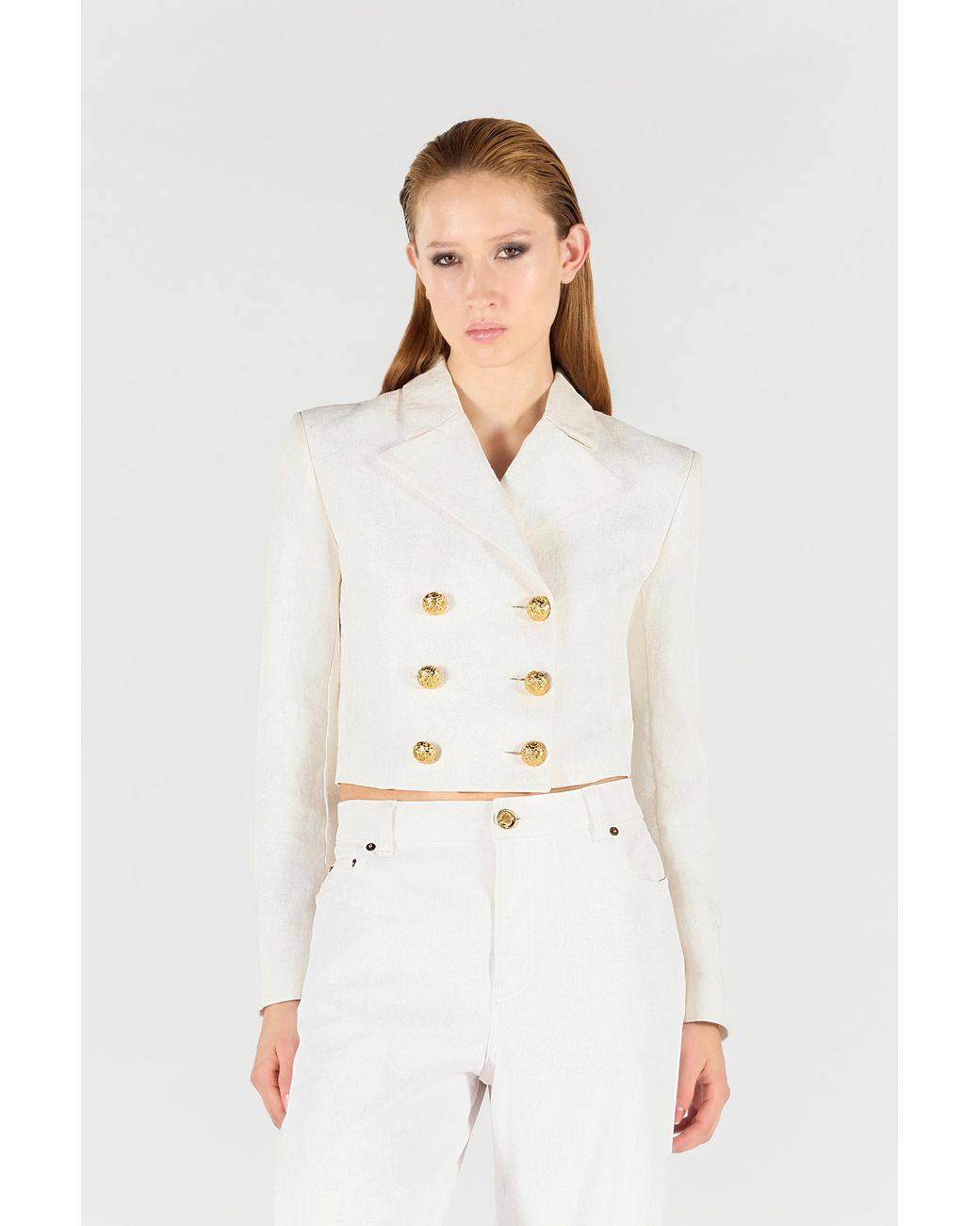 Roberto Cavalli Natural Wall Print Cropped Jacket