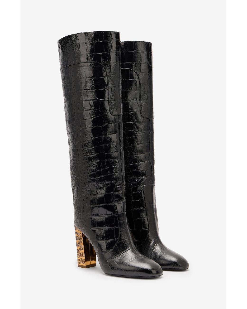 Roberto Cavalli Black Boots With Crocodile Embossing