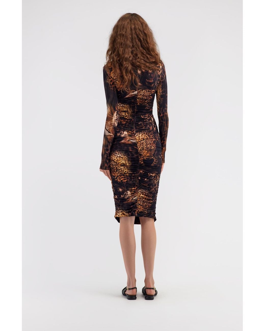 Roberto Cavalli Black Jaguar Printed Midi Dress