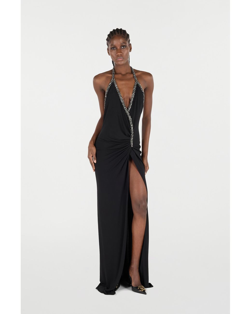 Roberto Cavalli Black Long Dress With Rhinestones