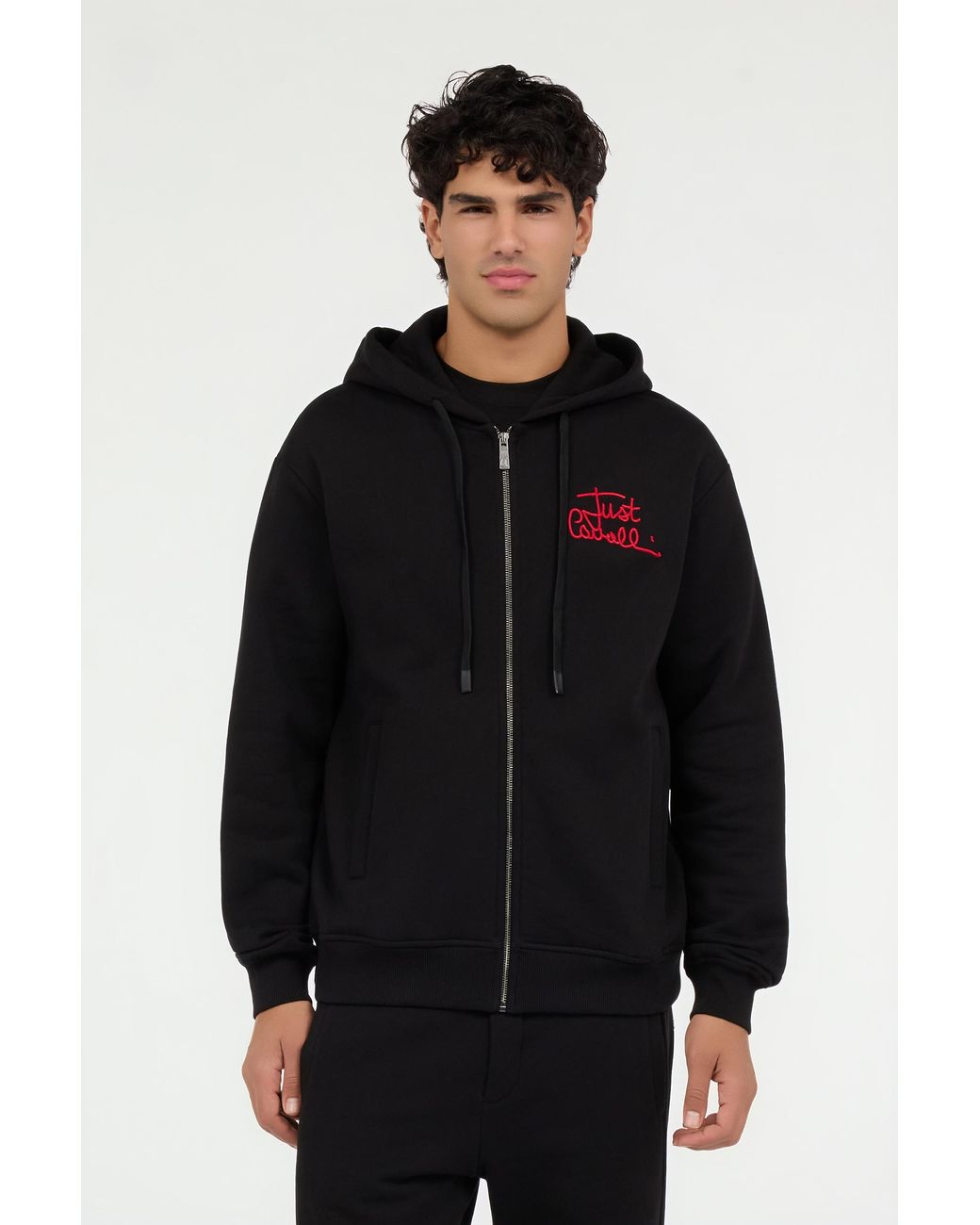 Roberto Cavalli Black Hoodie With Embroidered Logo for men