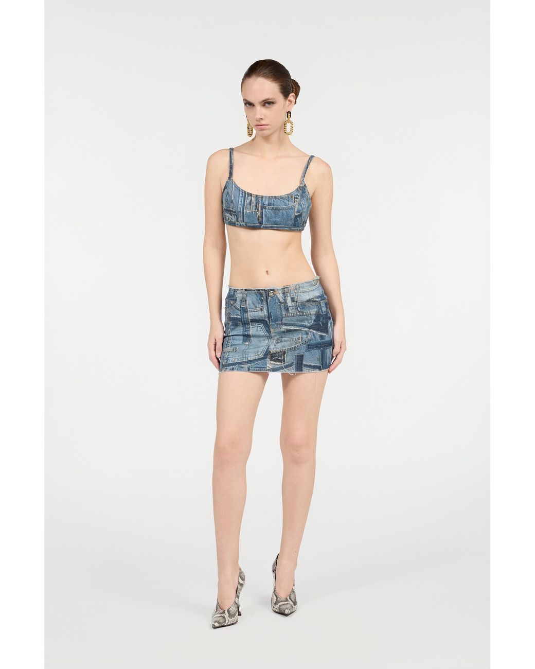 Roberto Cavalli Blue Patchwork Capsule Collection Denim Mini Skirt
