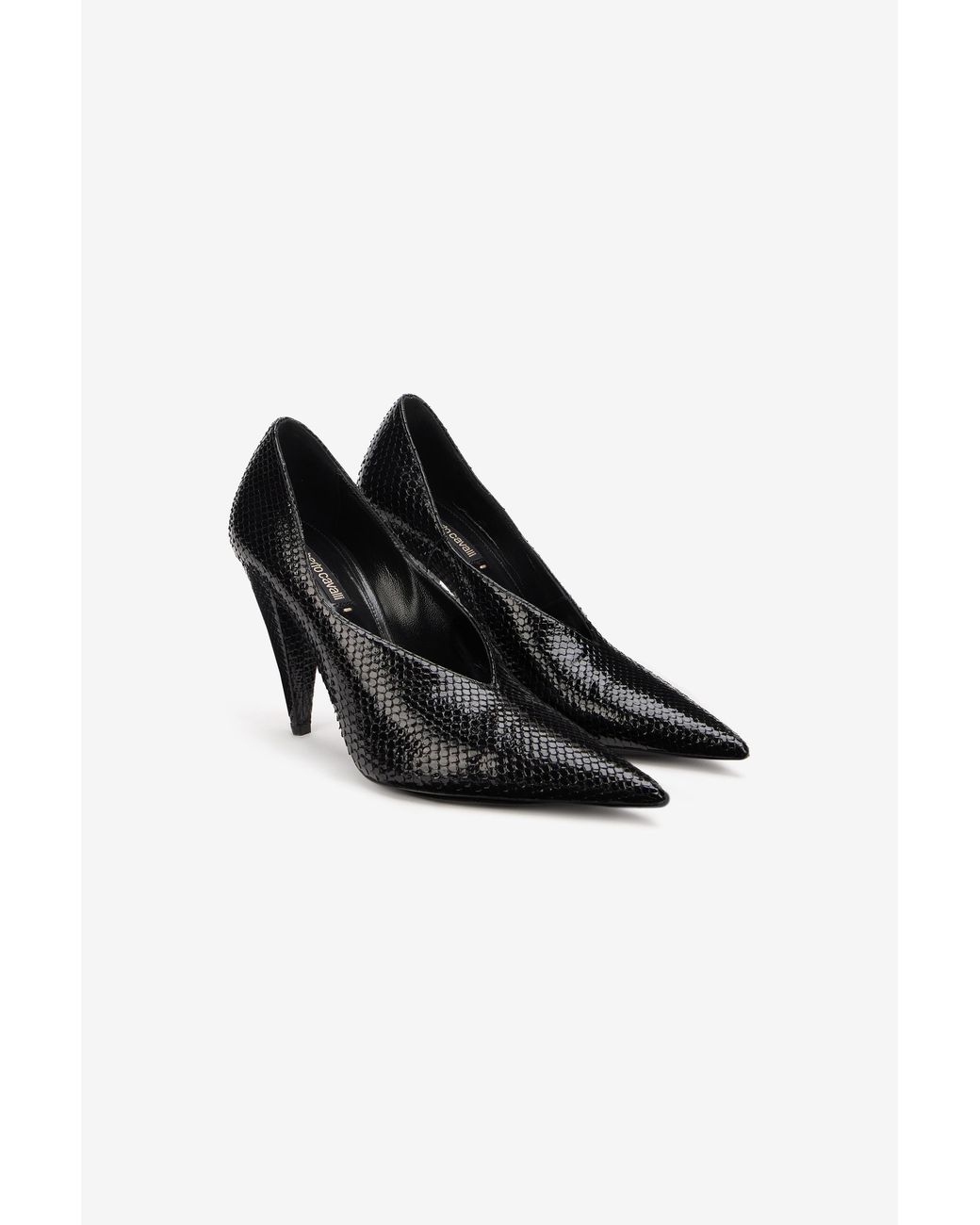 Roberto Cavalli Black Snake-Effect Pumps