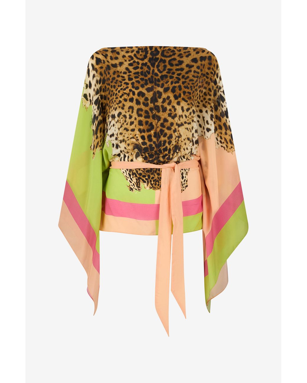 Roberto Cavalli Multicolor Silk Kaftan With Cavalli Pop Print