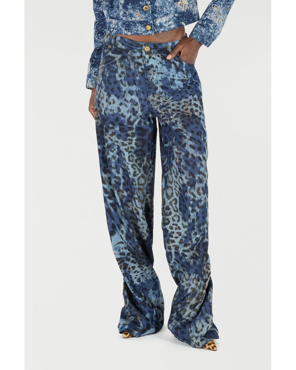 Roberto Cavalli Blue Jeans With Jaguar Skin Print