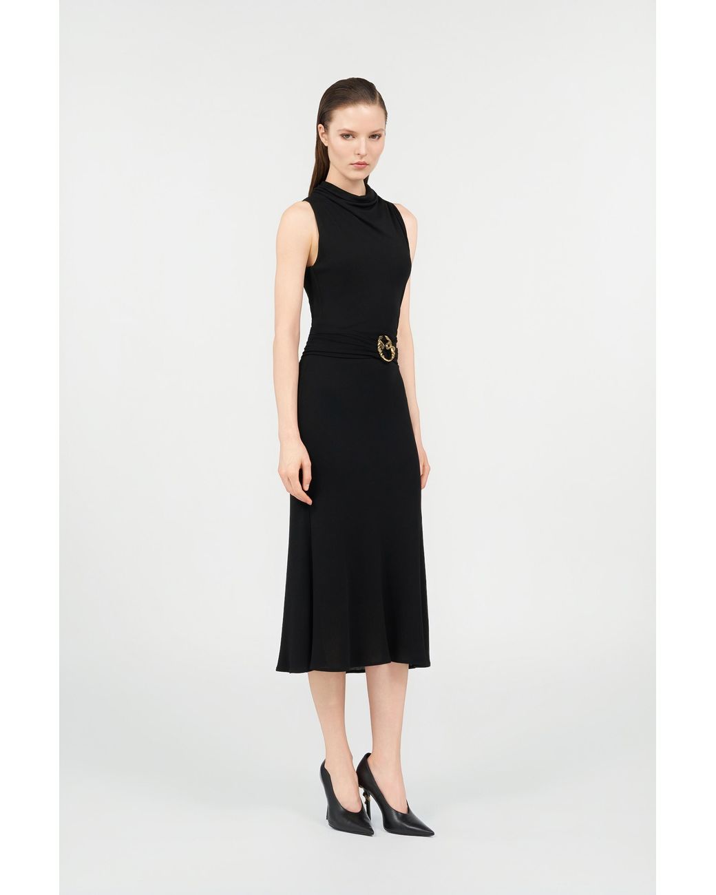 Roberto Cavalli Black Midi Dress With Snake Detail