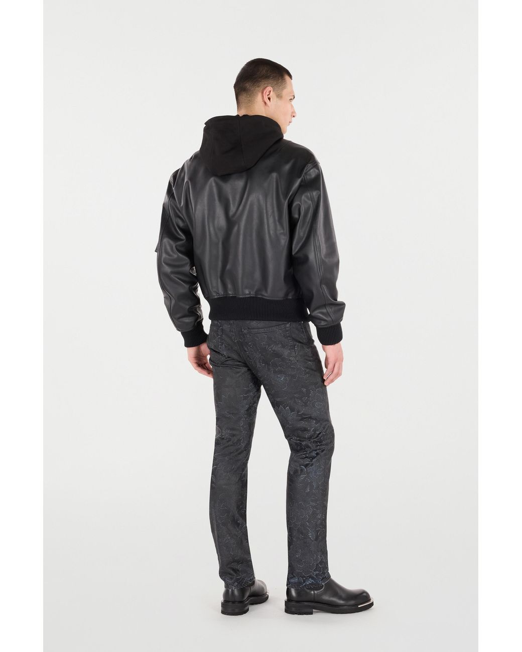 Roberto Cavalli Black Leather Bomber Jacket With Hood for men