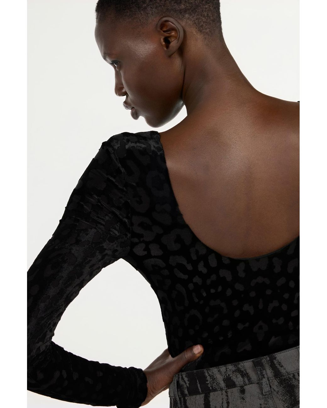 Roberto Cavalli Black Bodysuit With Jaguar Skin Pattern