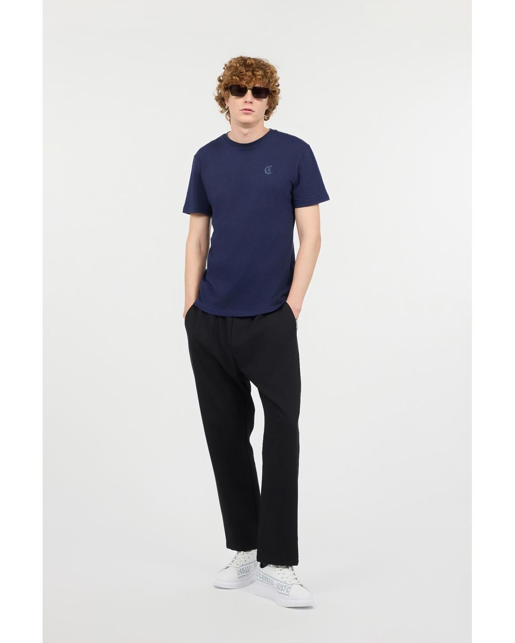 Roberto Cavalli Blue Cotton T-Shirt With Logo for men