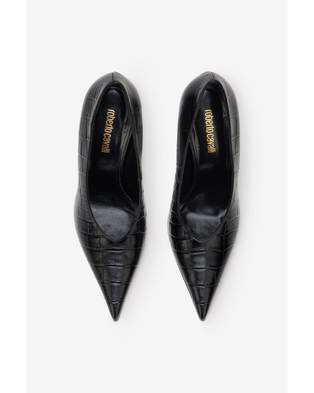 Roberto Cavalli Black Croc-Embossed Pump With Monogram Rc