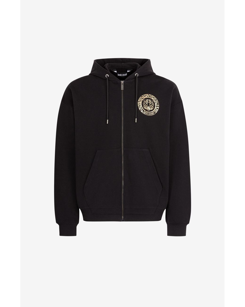 Roberto Cavalli Black Just Cavalli Logo-Print Zip Cotton Hoodie for men
