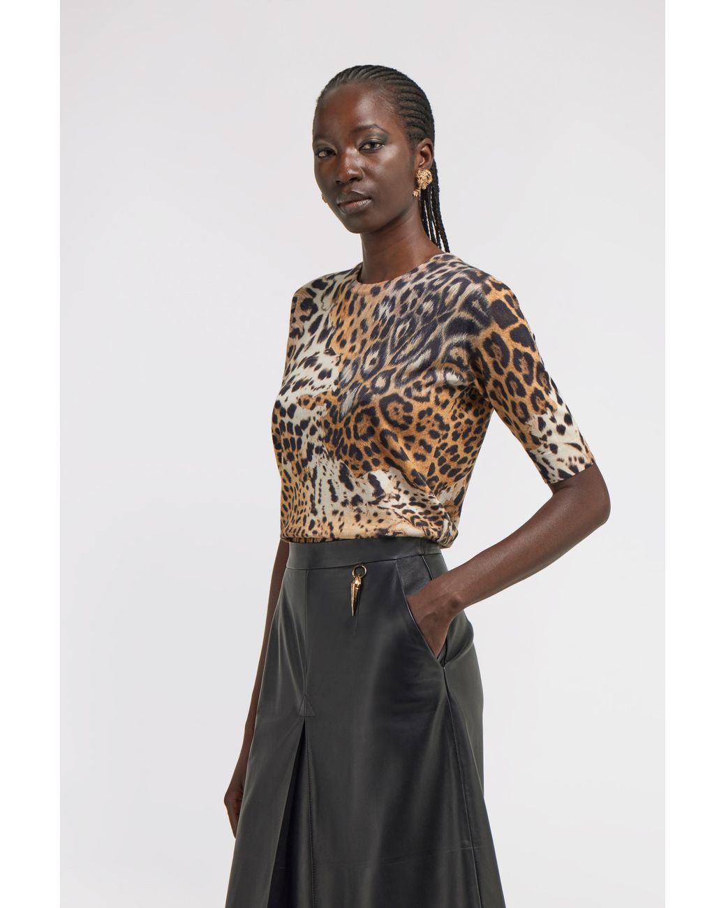 Roberto Cavalli White Malachite Print Short Sleeve Knit
