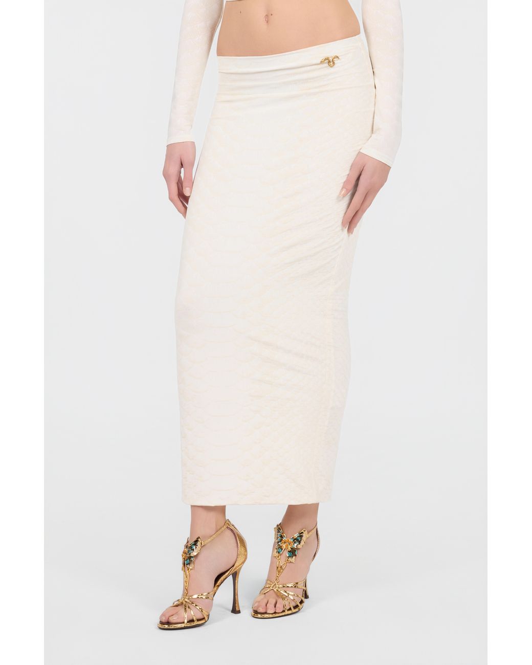 Roberto Cavalli White Serpentine Print Skirt