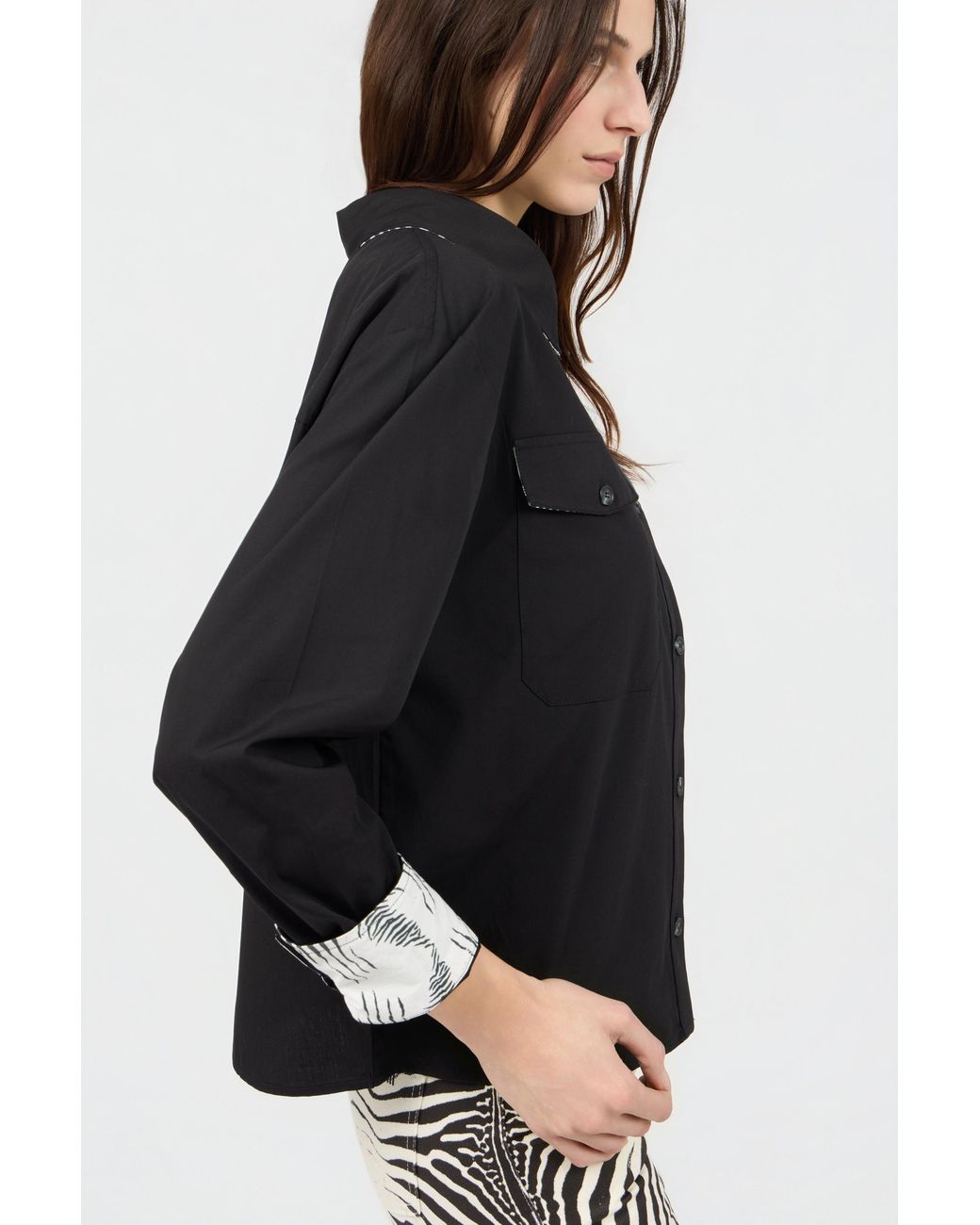 Roberto Cavalli Black Shirt With Contrast Stitching