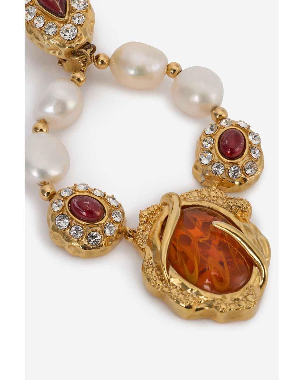 Roberto Cavalli Natural Golden Earrings With Pearls And Topaz-Effect Stones