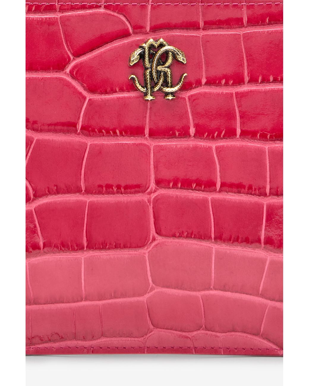 Roberto Cavalli Red Crocodile-Effect Flat Clutch