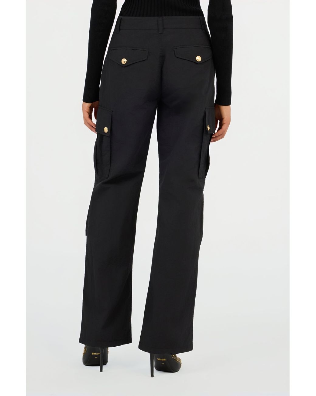 Roberto Cavalli Black Cargo Trousers With Buttons
