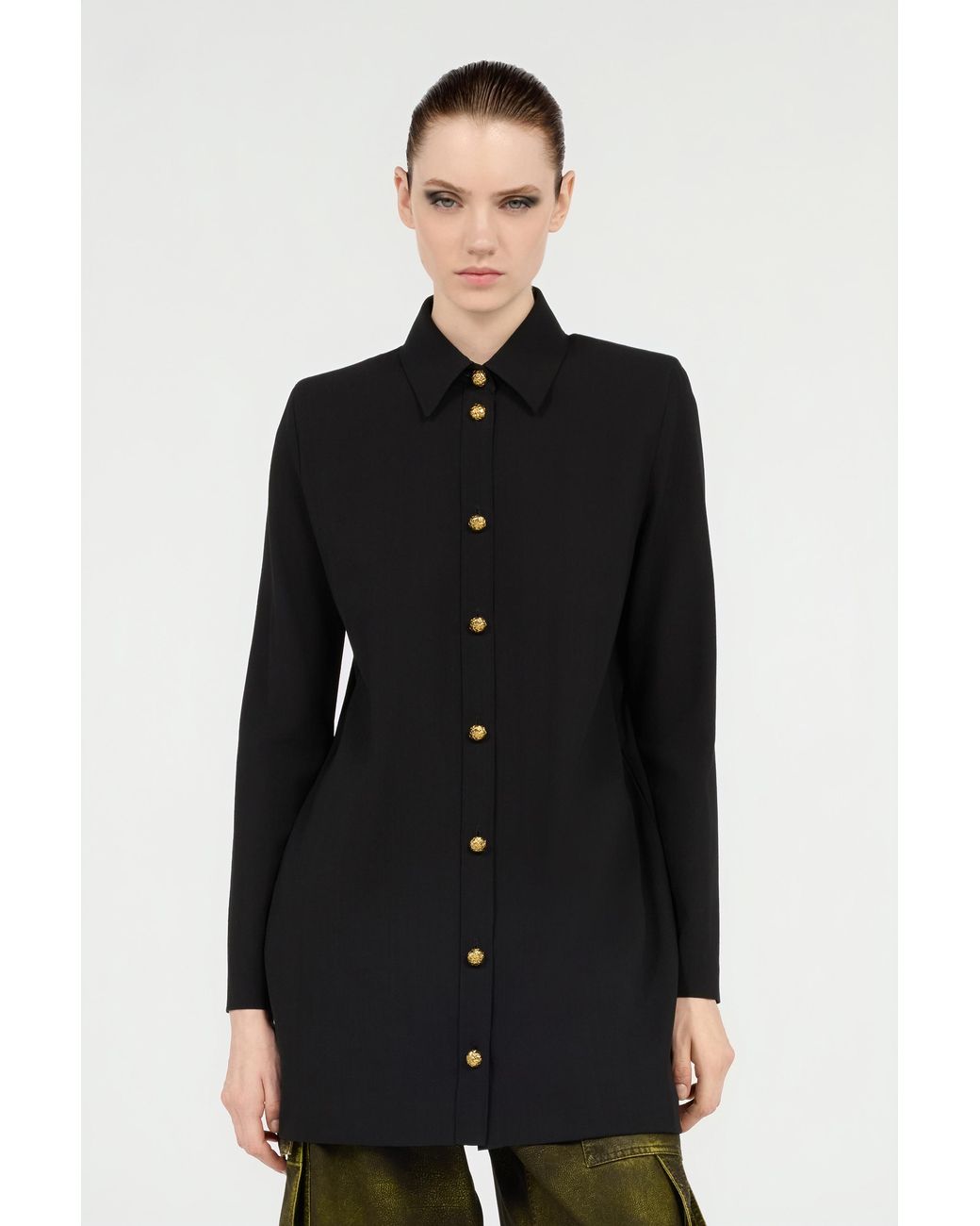 Roberto Cavalli Black Long Wool-Blend Shirt