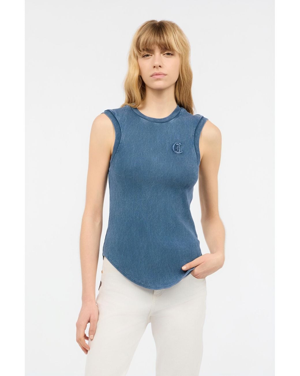 Roberto Cavalli Blue Tank Top With Jc Monogram