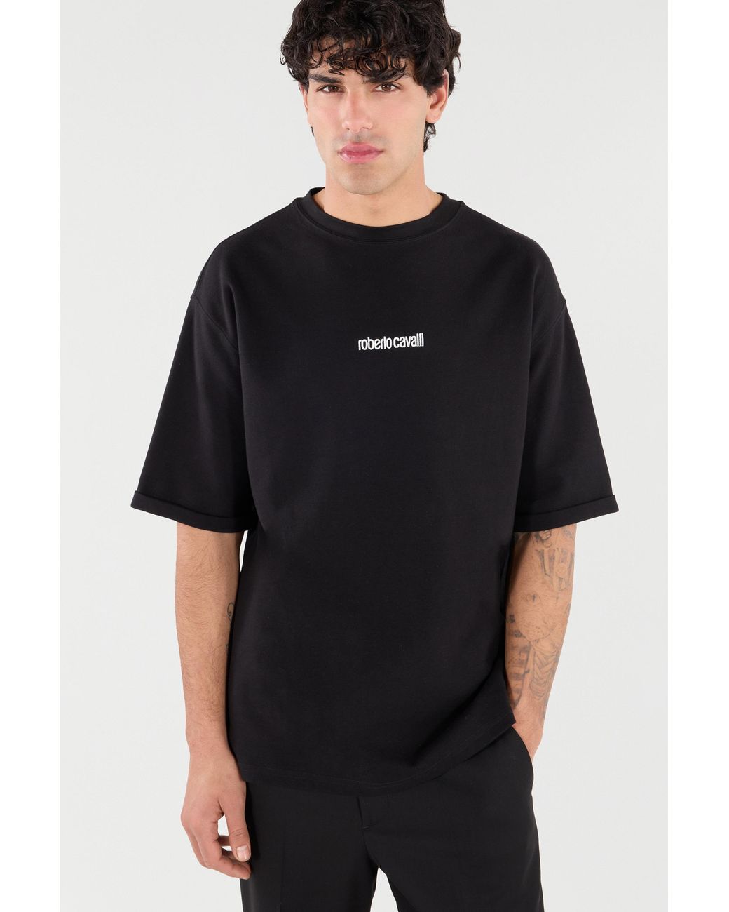 Roberto Cavalli Black T-Shirt With Embroidered Logo for men