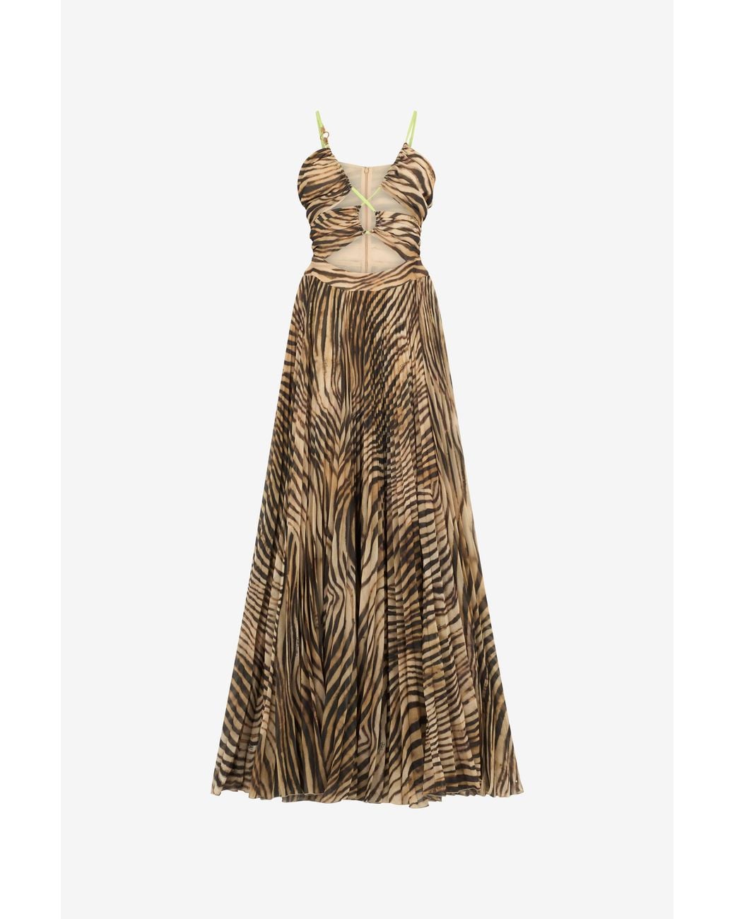 Roberto Cavalli Natural Extra-Long Dress With Tiger Skin Print