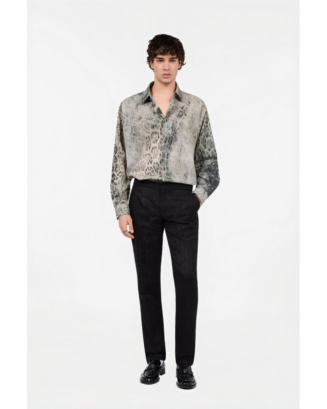 Roberto Cavalli Gray Jaguar Print Shirt for men