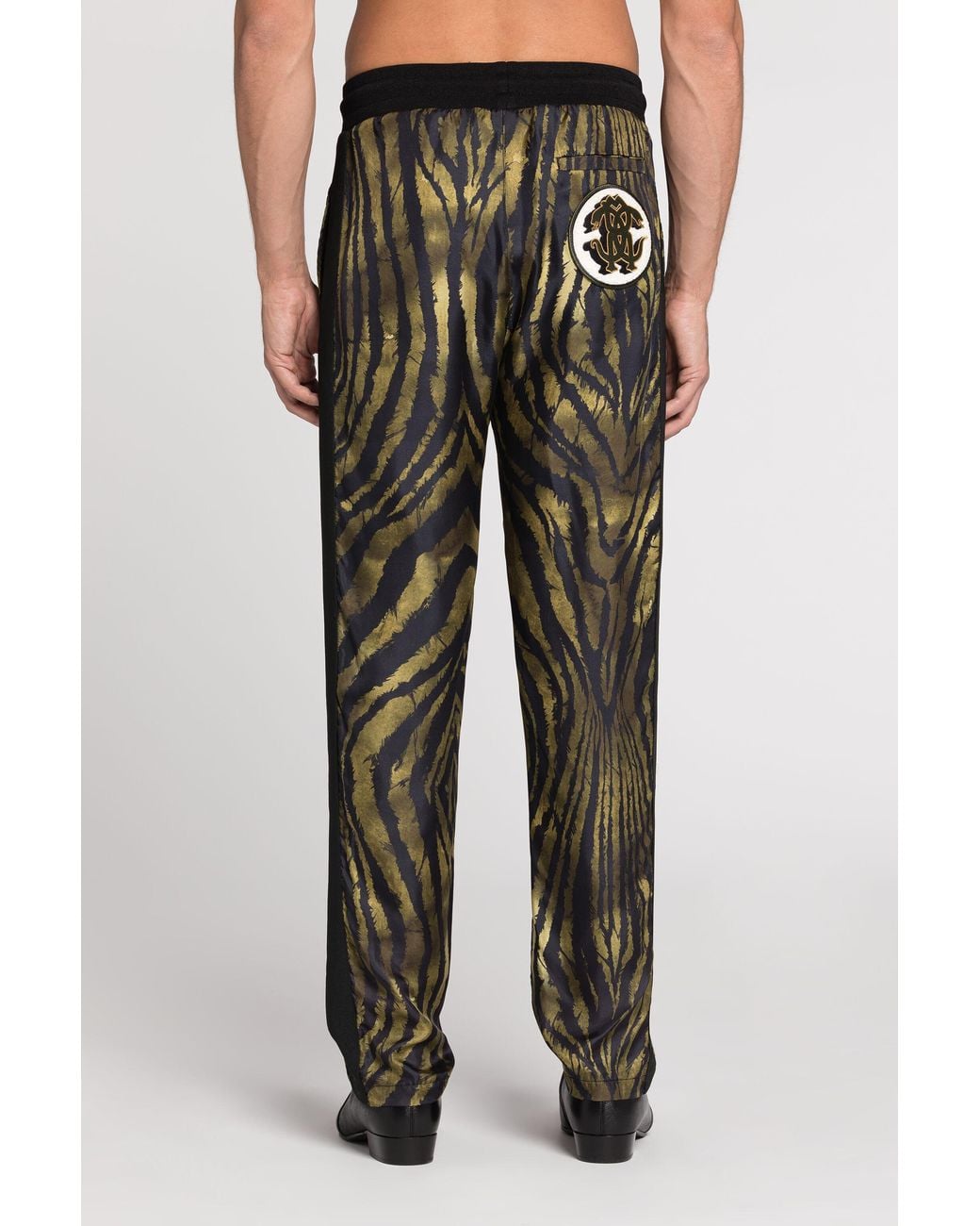 Roberto Cavalli Multicolor Freedom-Print Silk Track Pants for men