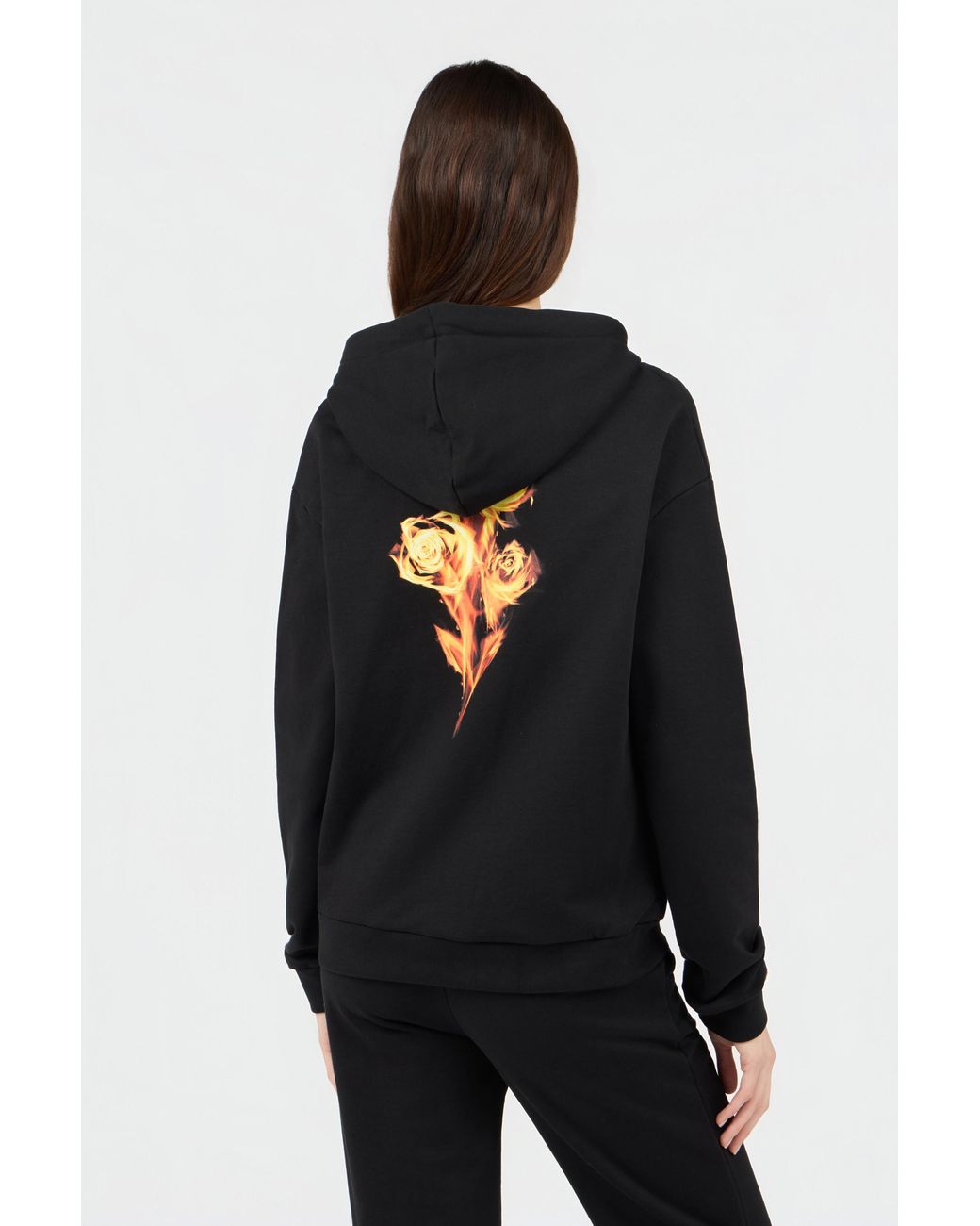 Roberto Cavalli Black Flaming Rose Print Sweatshirt Hoodie