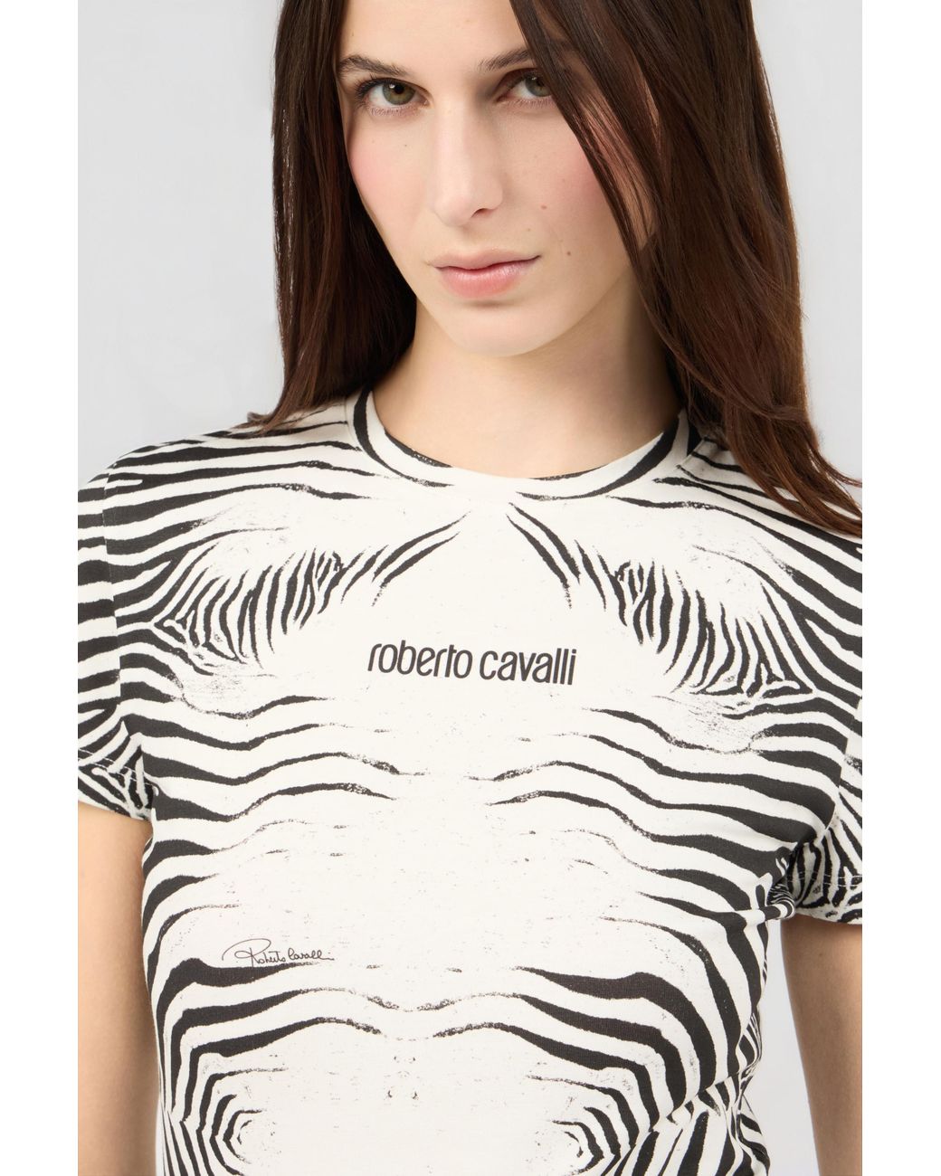Roberto Cavalli White Zebra Print T-Shirt