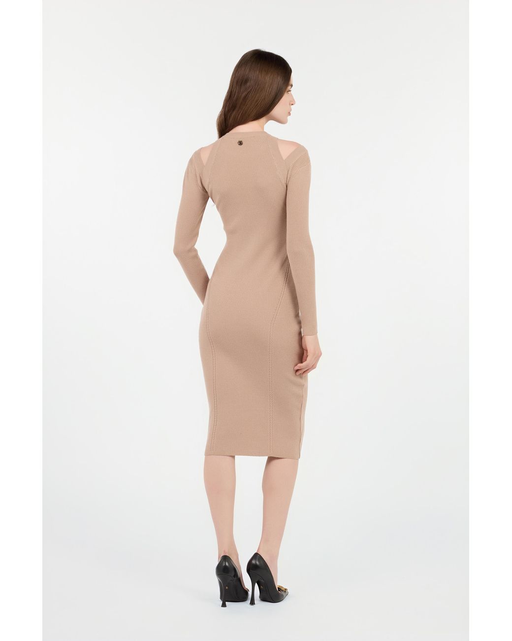 Roberto Cavalli Natural Cut-Out Ribbed Midi Dress