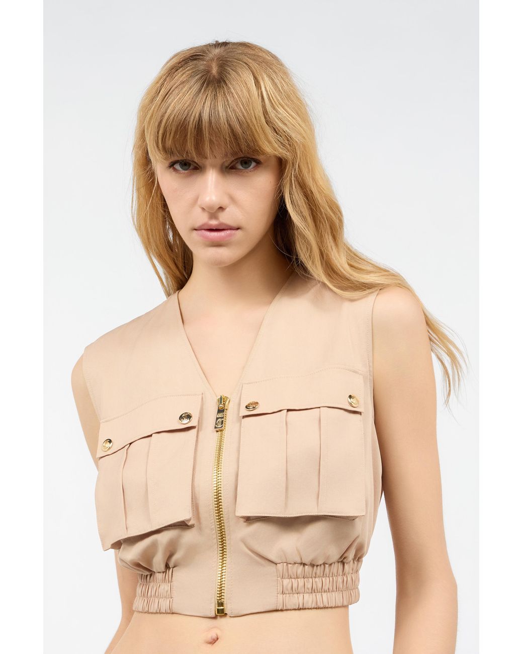 Roberto Cavalli Natural Crop Top With Utility Pockets