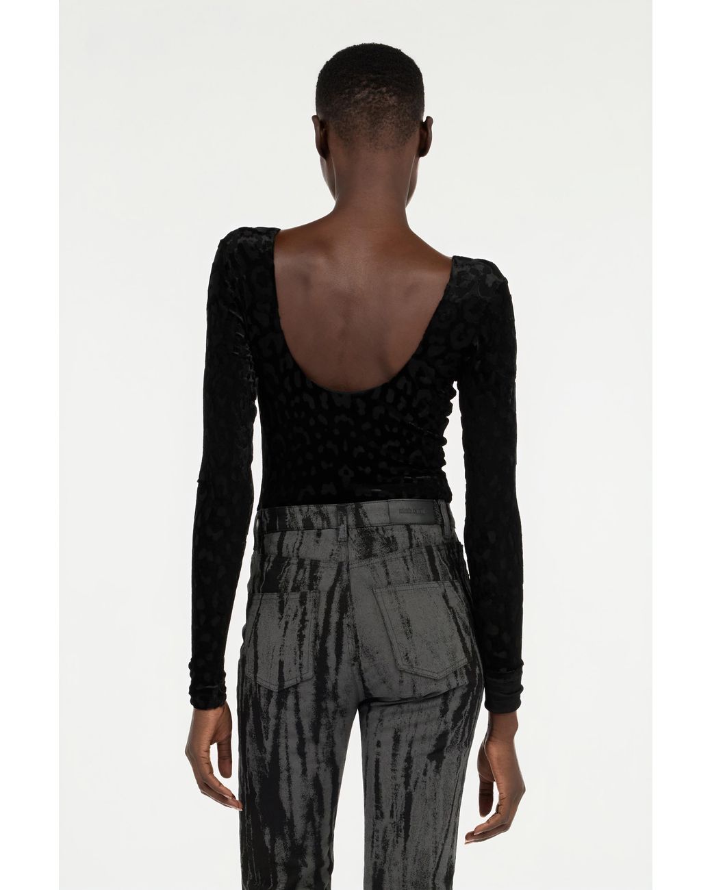 Roberto Cavalli Black Bodysuit With Jaguar Skin Pattern
