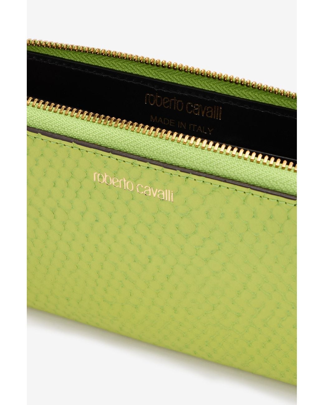 Roberto Cavalli Green Snake-Effect Wallet With Logo