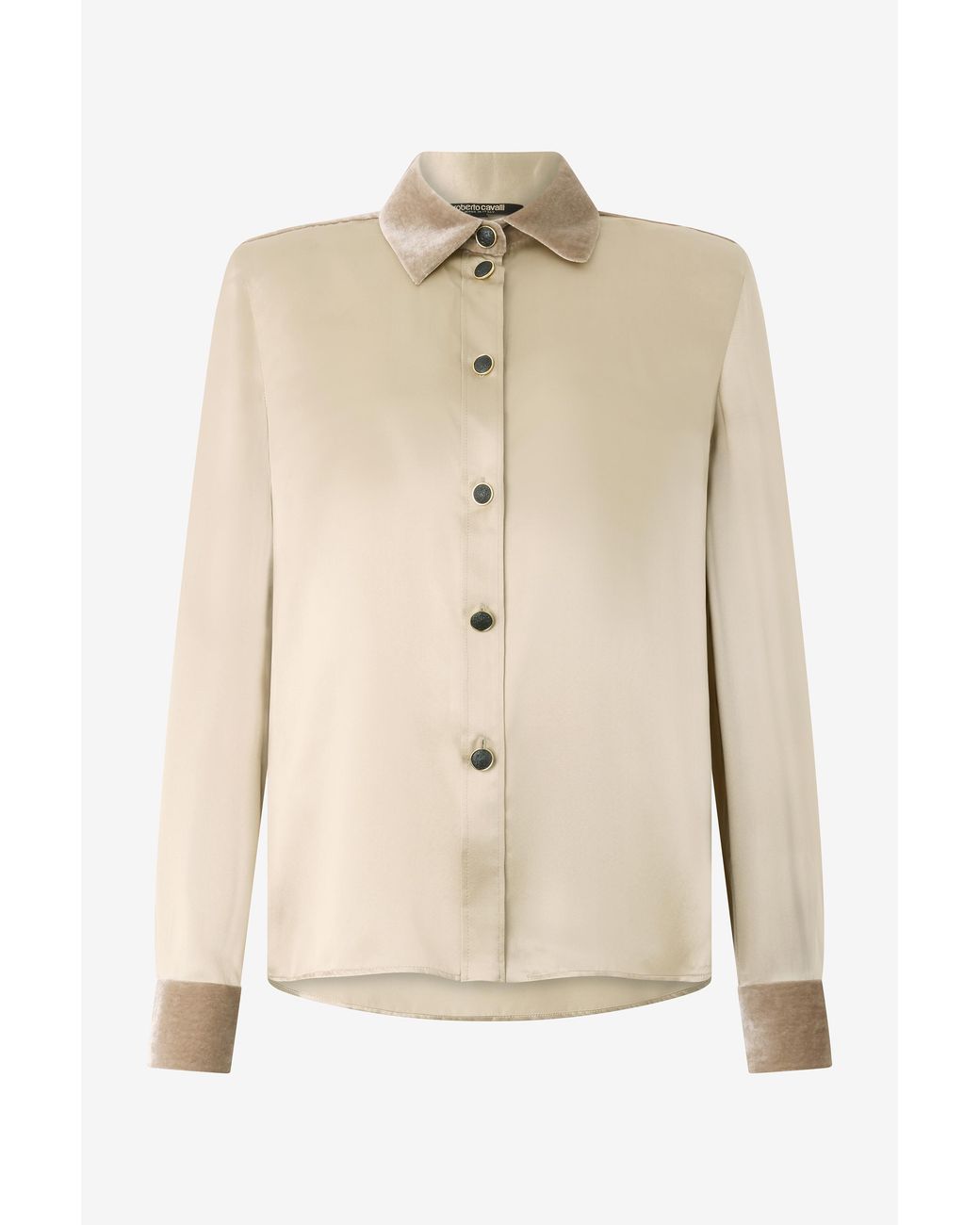 Roberto Cavalli Natural Silk Shirt With Velvet Inserts